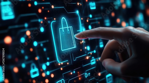 Digital Shopping Technology Concept with Shopping Bag Icon