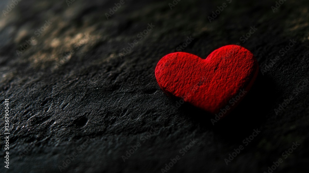 Fototapeta premium Red Heart on Black: A Minimalist Symbol of Emotion and Simplicity
