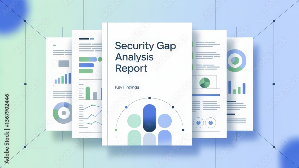 Security risk assessment template concept. Report on security analysis with graphs and data visuals. Security risk assessment template concept. Report on security analysis with graphs and data visuals.