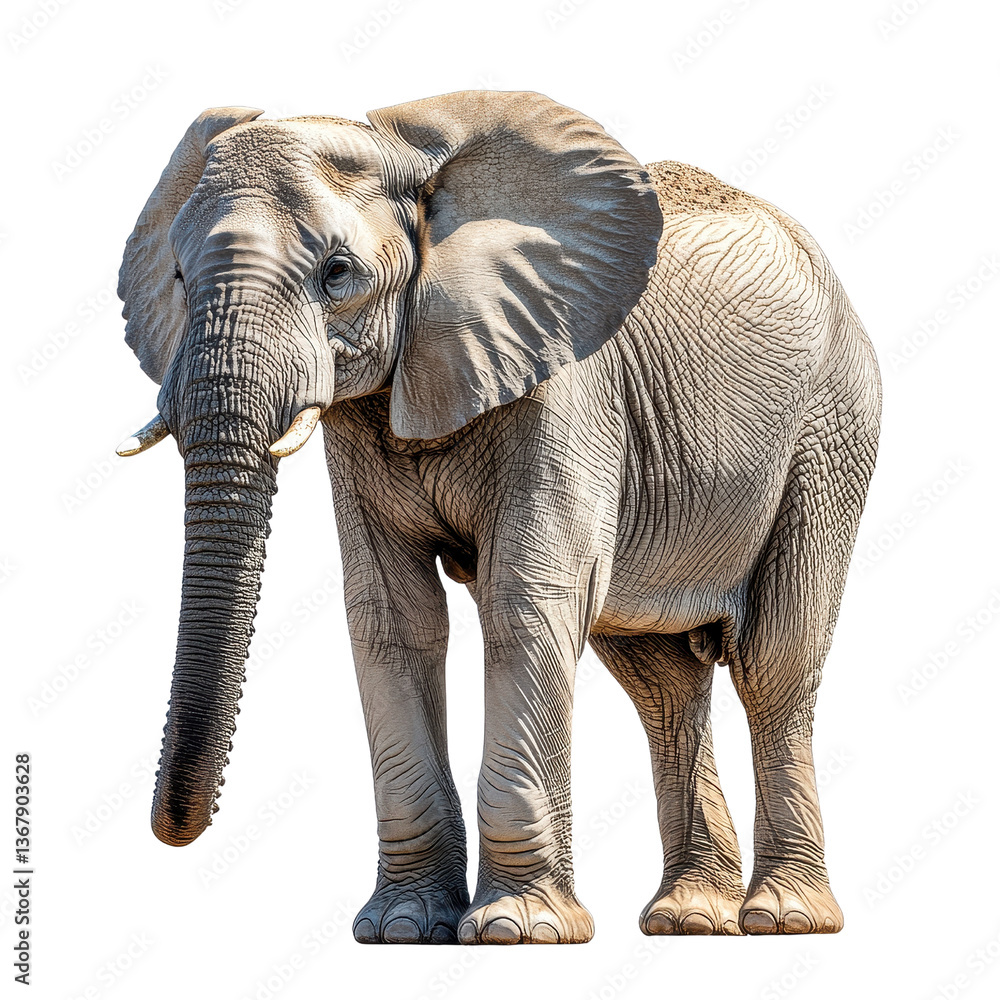 Obraz premium Big elephant standing isolated on white background.