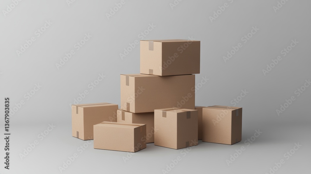 Fototapeta premium Cardboard boxes with a light beige color are great for storing belongings and giving gifts