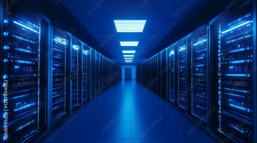 Glowing server racks in a modern data center, showcasing advanced technology and digital infrastructure. Glowing server racks in a modern data center, showcasing advanced technology and digital infrastructure.