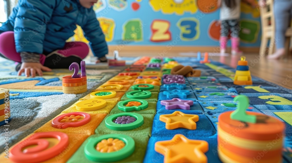 Obraz premium A child playing with educational number and shape toys