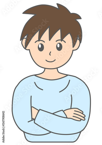 腕組みをして自信のある顔をする男性のイラスト