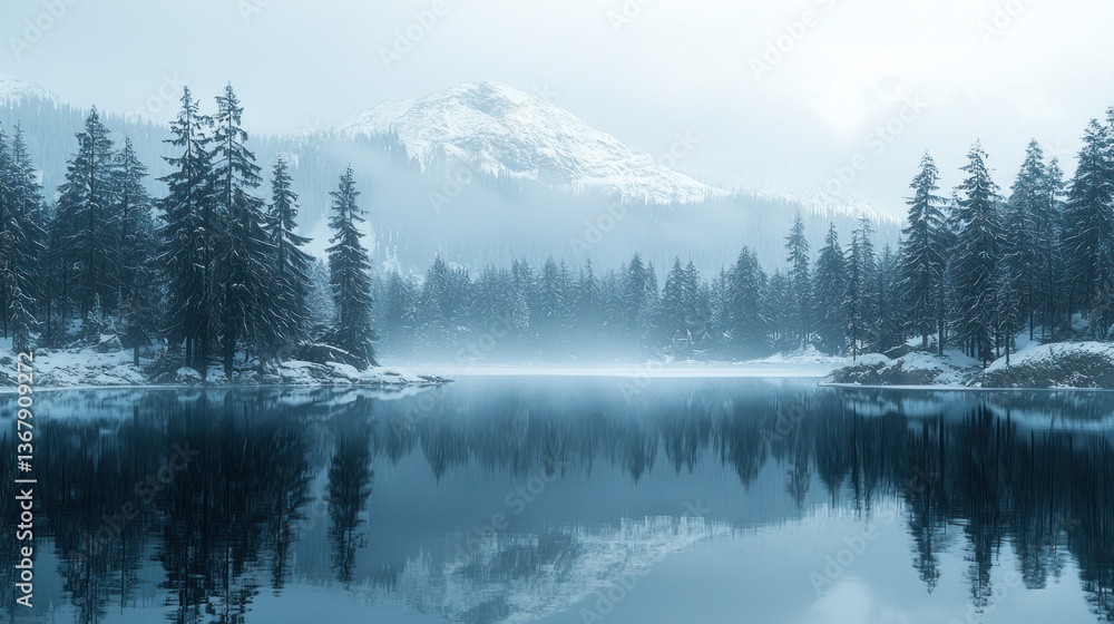 Fototapeta premium Misty winter lake landscape