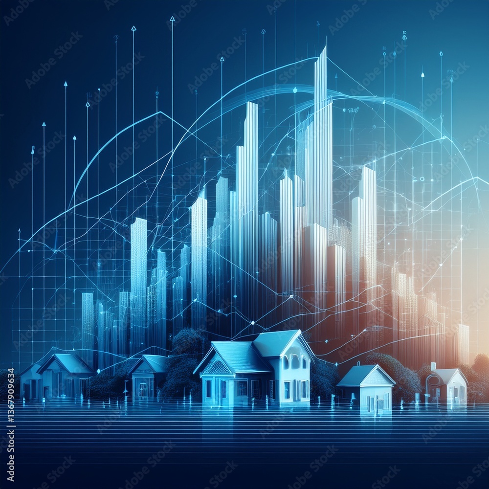 Naklejka premium creative abstract concept of real estate growth with graphs, business concept
