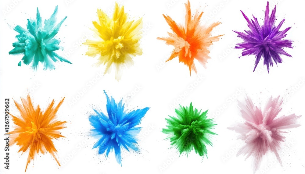 Vibrant Color Powder Explosions Isolated on White Background Perfect for Holi Festival Designs or Creative Projects Vibrant Color Powder Explosions Isolated on White Background Perfect for Holi Festival Designs or Creative Projects