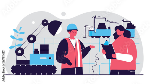 An auditor interviews a worker at a plant, carefully observing the production process. He holds a notebook in his hands, where he writes down important comments.
