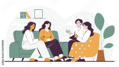 A group of people participate in a psychological therapy session under the guidance of a specialist. Participants express their emotions, receive support and share their experiences.