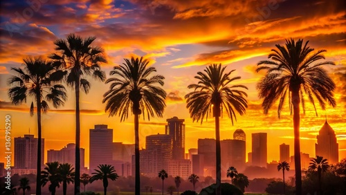 Orlando Sunrise Silhouette: Palm Trees and Cityscape