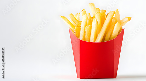 Classic Fast Food Fries in Red Container Isolated on White