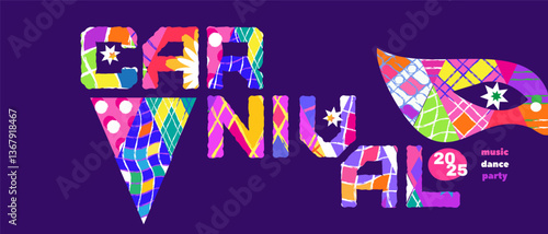Carnival, masquerade, parade, festival, holiday music dance party template design