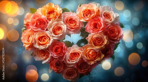 Wallpaper Mural Peach roses heart shape bokeh background Valentine's Torontodigital.ca