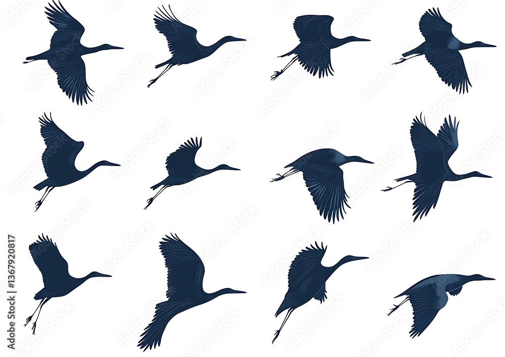 Fototapeta premium Birds in flight, silhouette, various angles
