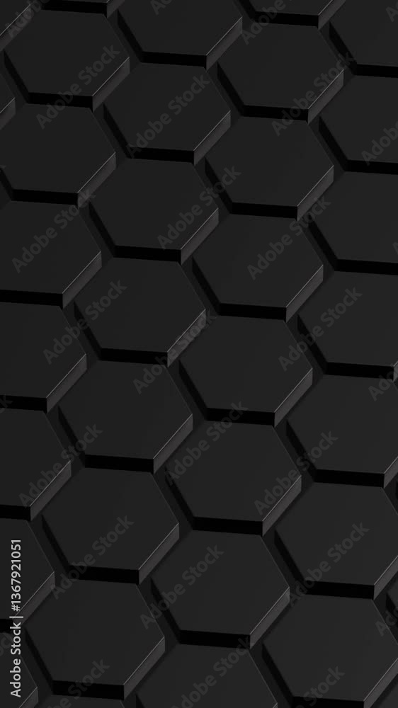 Black hexagon honeycomb shapes matte surface moving randomly. Bright 3D animation of a seamless loop of hexagon beehive. Template for documents, reports and presentations Black hexagon honeycomb shapes matte surface moving randomly. Bright 3D animation of a seamless loop of hexagon beehive. Template for documents, reports and presentations
