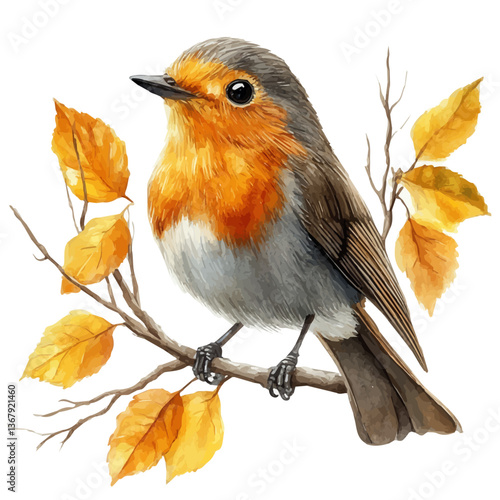 A watercolor of a robin, isolated on a white background. Robin vector.

