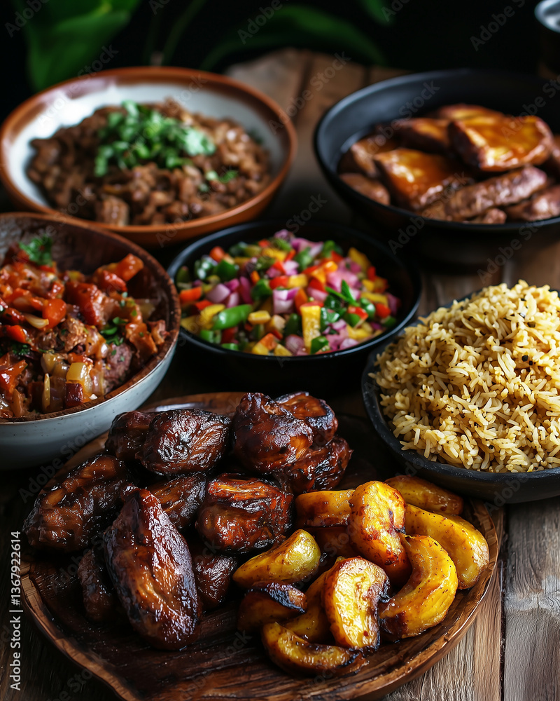 Traditional Haitian Cuisine with Griot and Plantains Traditional Haitian Cuisine with Griot and Plantains