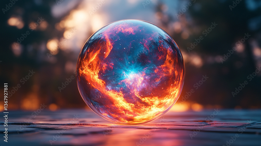 A digital rendering of a vibrant nebula encapsulated in a transparent glass sphere, symbolizing the mysteries of the universe and the connection between science and art.
A digital rendering of a vibrant nebula encapsulated in a transparent glass sphere, symbolizing the mysteries of the universe and the connection between science and art.