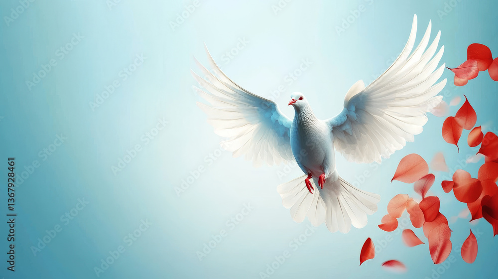 Obraz premium A white dove is flying through a red and orange background