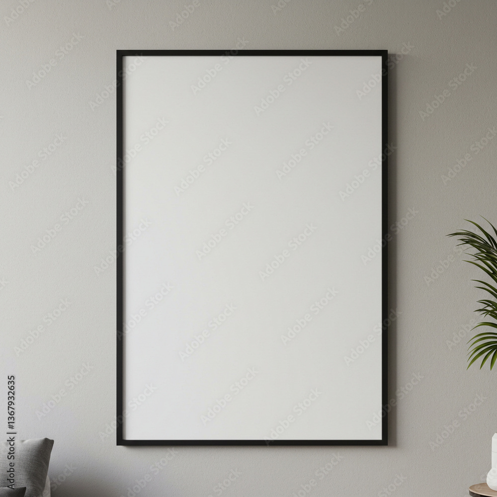 Minimalist interior mockup with blank frame. Empty frame wall poster mockup. Interior mockup with modern design. Contemporary interior scene Minimalist interior mockup with blank frame. Empty frame wall poster mockup. Interior mockup with modern design. Contemporary interior scene