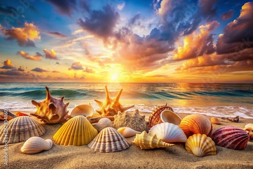 Panoramic Seashell Line Art: Elegant Coastal Design, Beach Decor, Summer Illustration