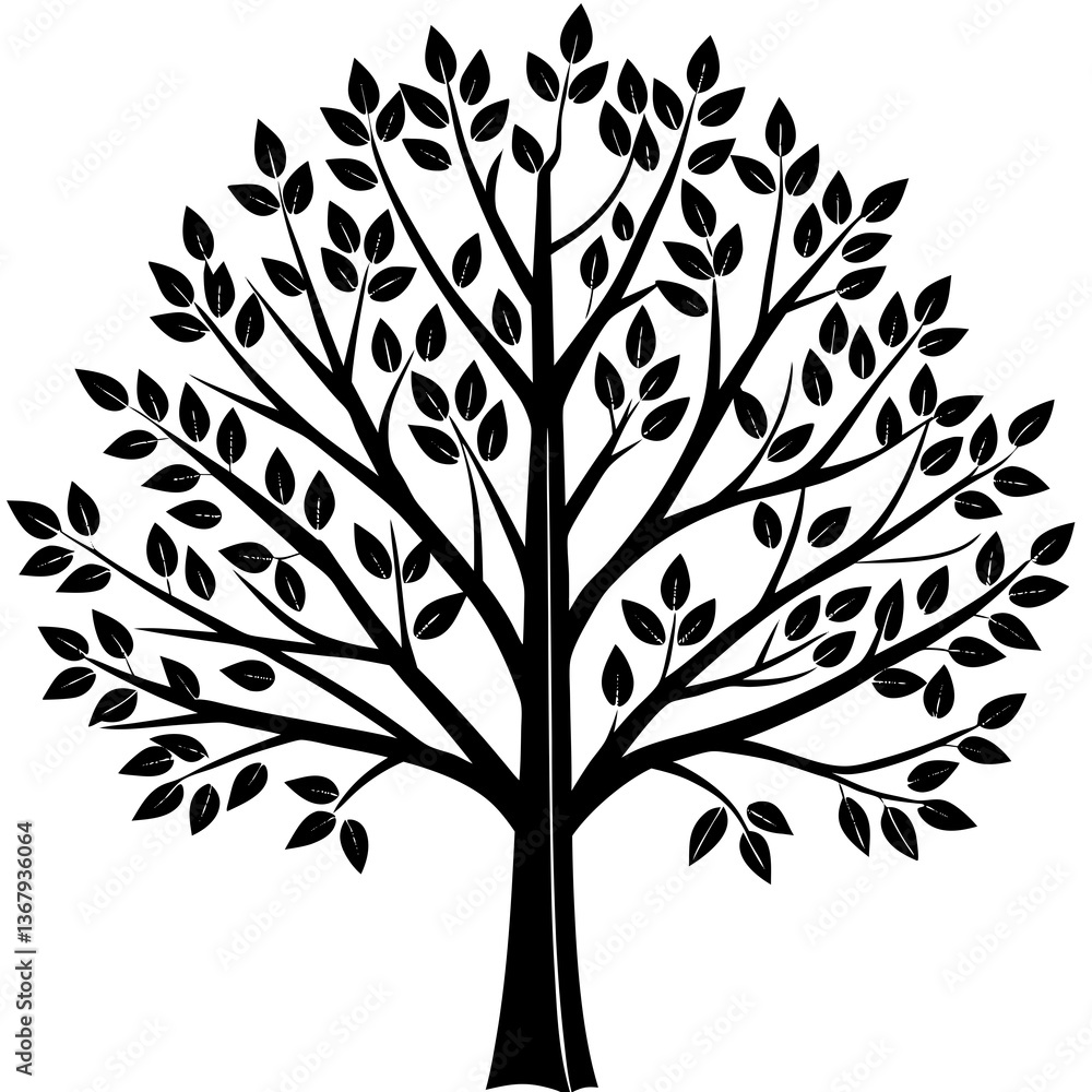 Obraz premium Line art vector silhouette of trees with new spring leaves 