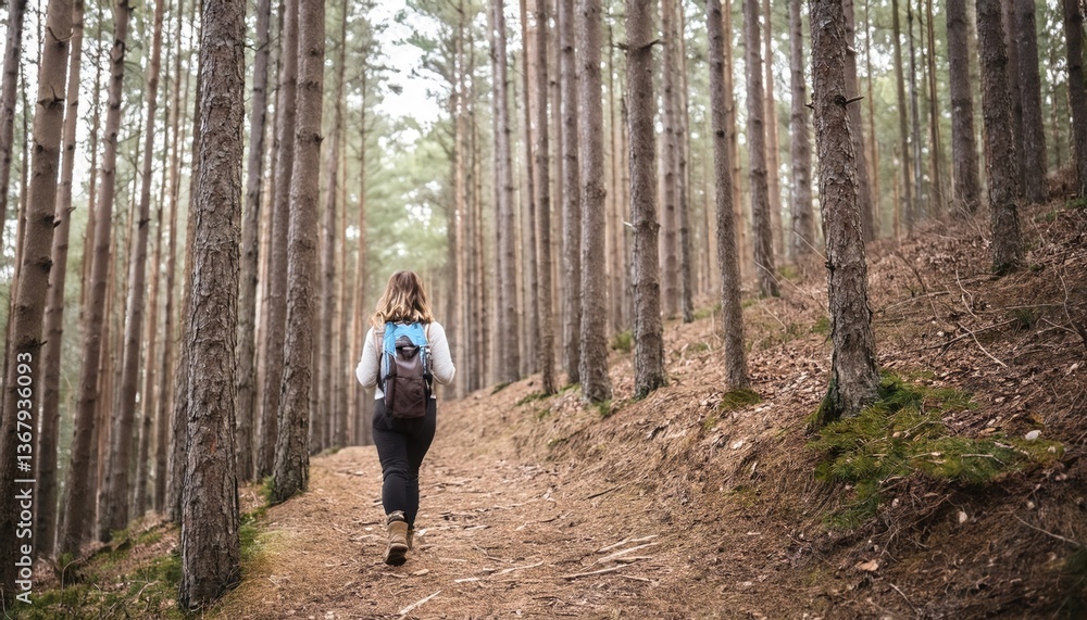Young woman hiking in the forest Young woman hiking in the forest