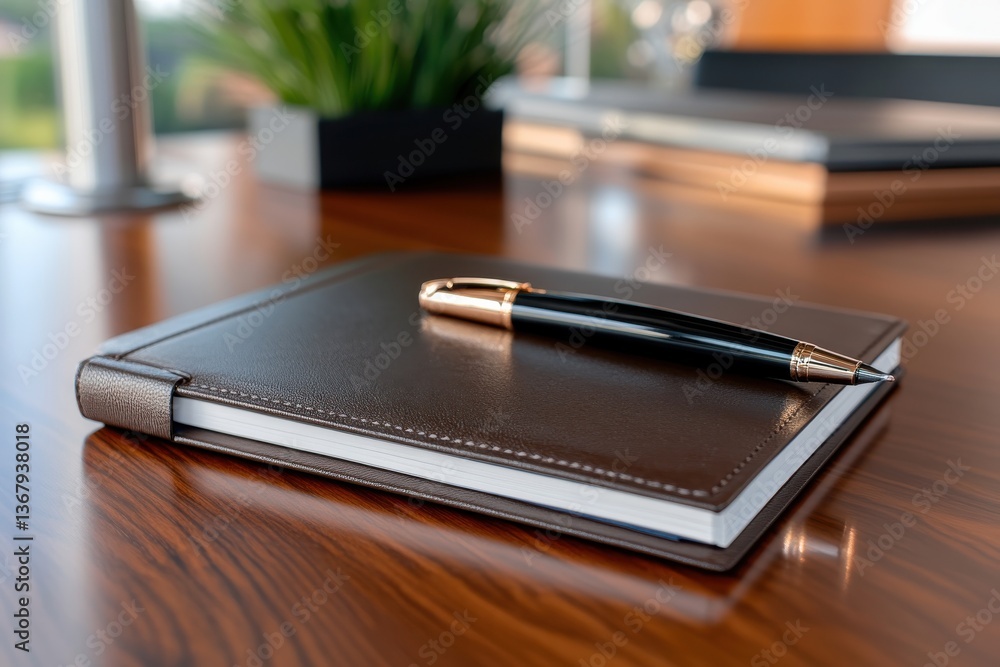 A chic brown notebook lies on a polished desk alongside a sleek pen, illustrating a blend of style and practicality, essential for anyone dedicated to their work or creativity. A chic brown notebook lies on a polished desk alongside a sleek pen, illustrating a blend of style and practicality, essential for anyone dedicated to their work or creativity.