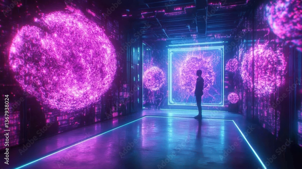 Obraz premium Quantum AI Holographic Intelligence Forming Real-Time Art