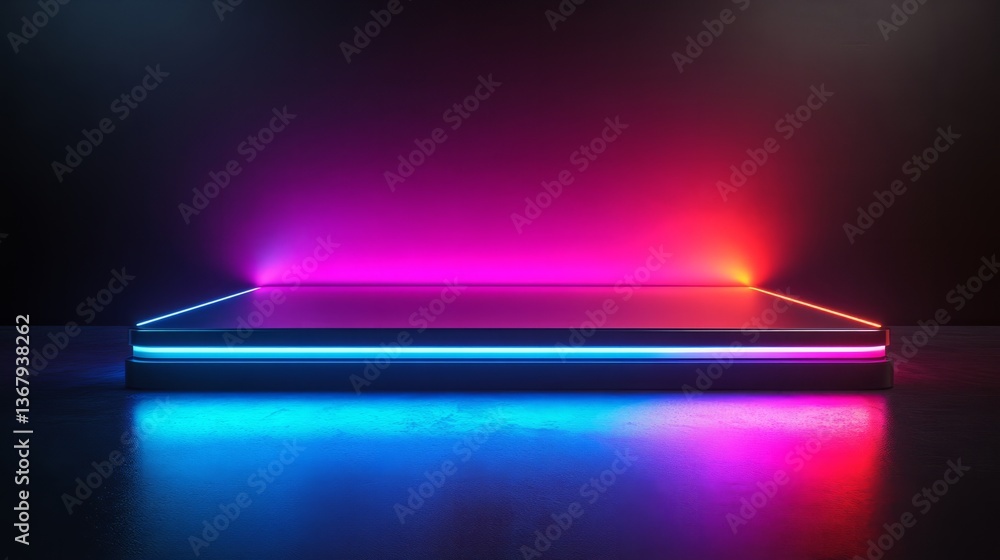 A glowing podium with high-tech features, floating panels, and vibrant digital displays A glowing podium with high-tech features, floating panels, and vibrant digital displays