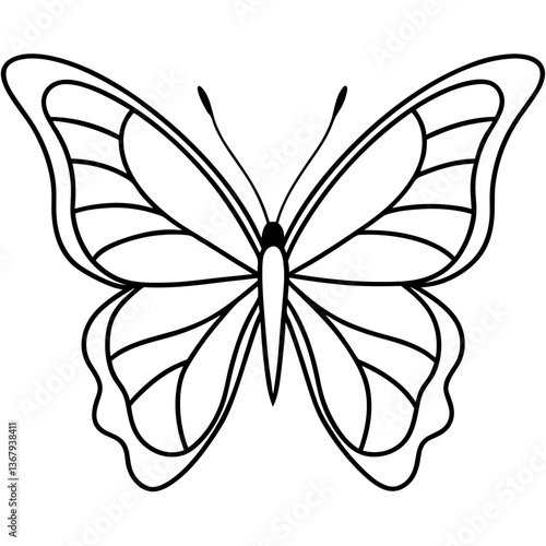 Line art vector silhouette of a butterfly, with wings in simple