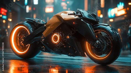 Futuristic Cyberpunk Motorcycle in City Night