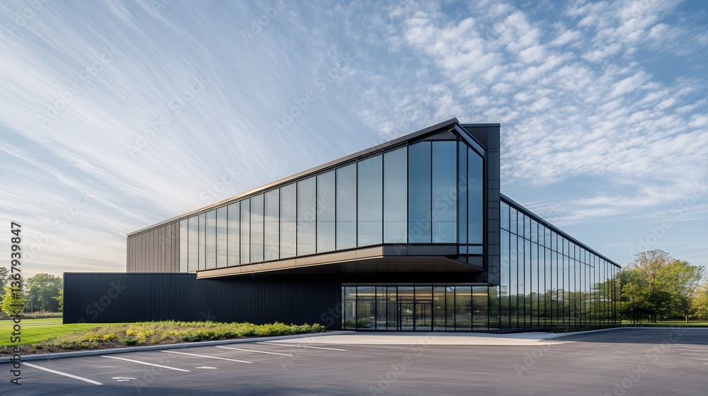 custom made wallpaper toronto digitalModern Architectural Building with Glass Facade under Cloudy Blue Sky