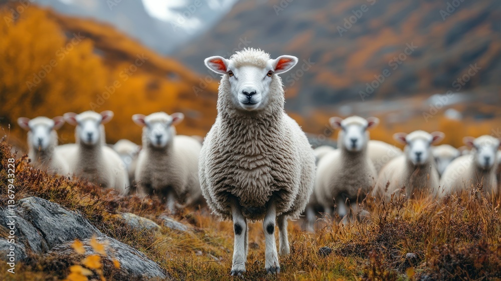 A Majestic Leader: Sheep in Autumnal Landscape A Majestic Leader: Sheep in Autumnal Landscape