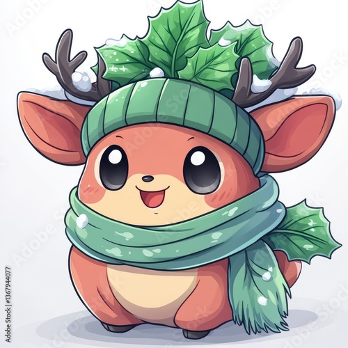 Adorable Cartoon Reindeer in Winter Outfit