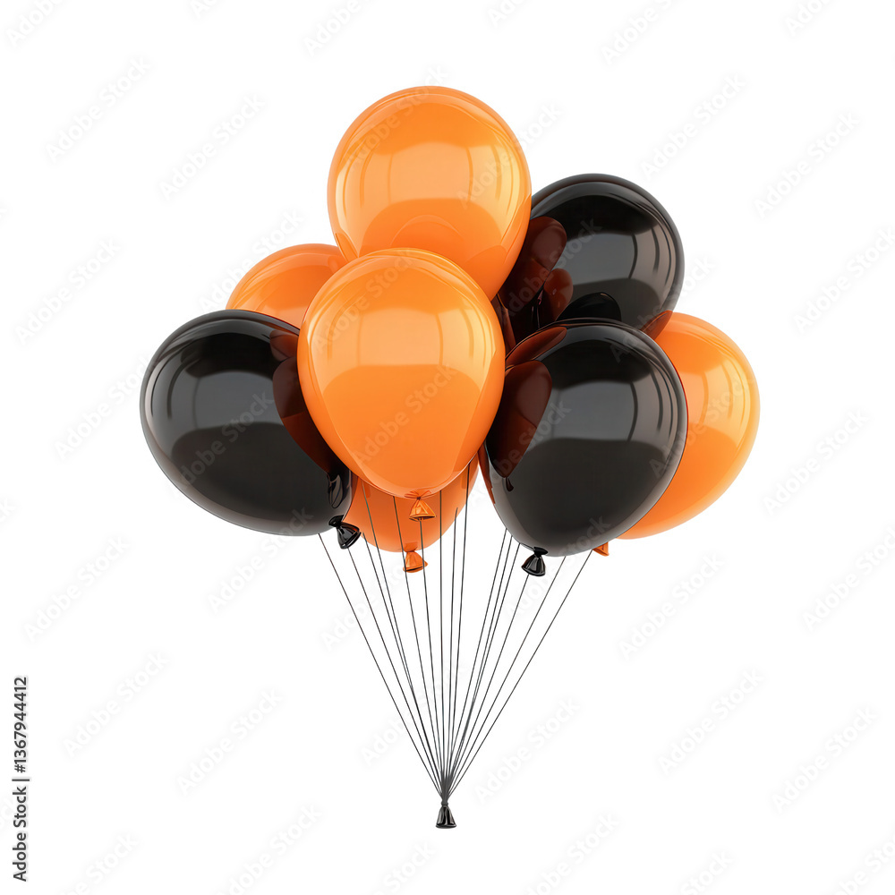 Obraz premium Festive Balloons: A vibrant collection of orange and black balloons, ready to elevate any celebration, the contrasting colors create a bold and festive aesthetic.