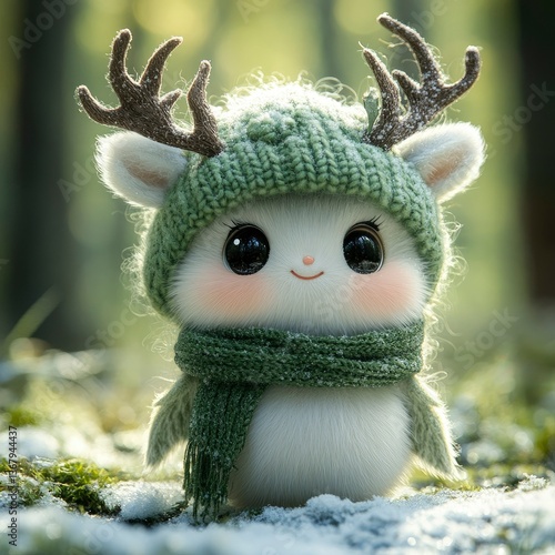 Adorable Knitted Reindeer Bunny in Winter Wonderland