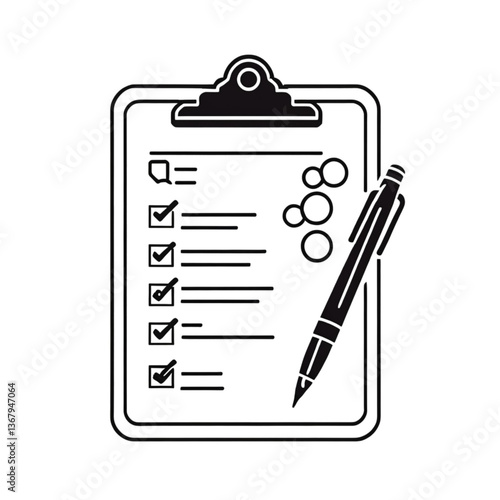 チェックリストとペンのタスク管理アイコン｜Task Checklist with Pen Icon