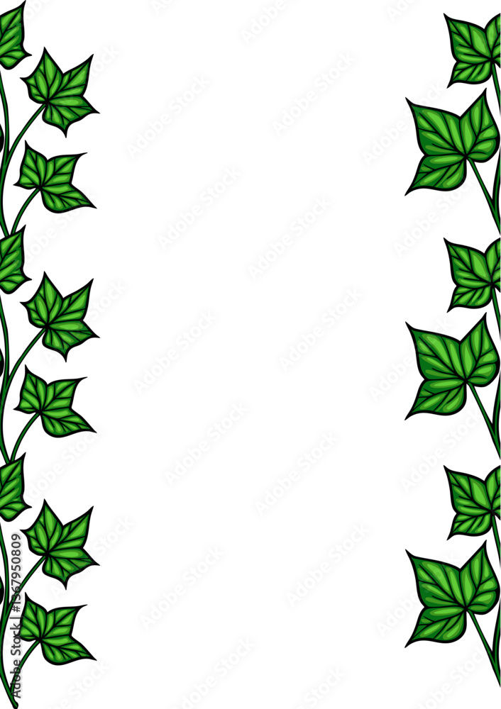 Fototapeta premium A decorative border featuring green ivy leaves on a white background, creating a natural and fresh aesthetic.