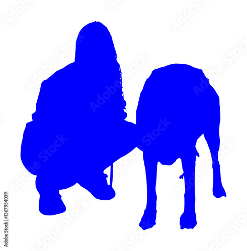 Girl Squat Next To Dog Silhouette