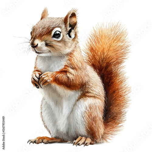 A watercolor of a squirrel, isolated on a white background. Squirrel vector.

