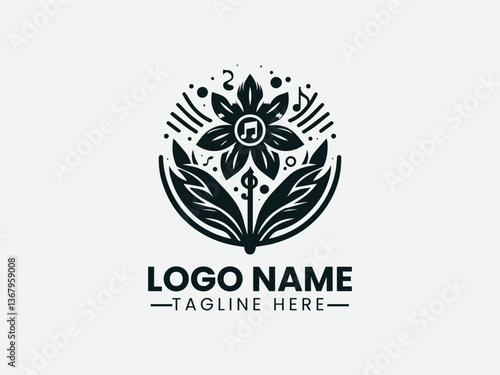 Music Flower Vector Logo Design, Musical Flower Logo