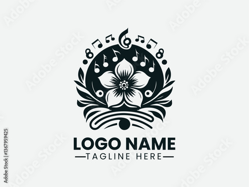 Music Flower Vector Logo Design, Musical Flower Logo