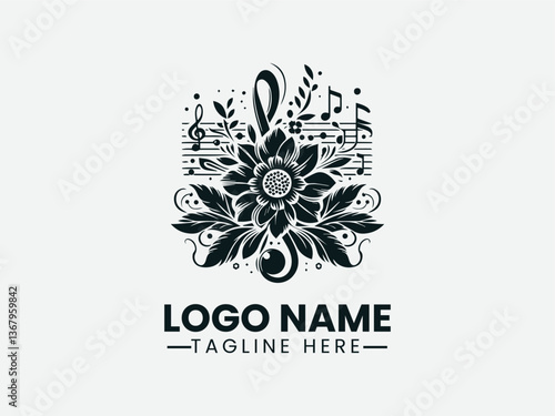 Music Flower Vector Logo Design, Musical Flower Logo