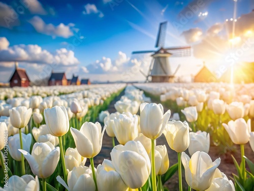Pella Tulip Time Festival: Double Exposure of Blooming White Tulips