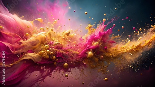 Pink Gold Splatter Paint Long Exposure Banner Background