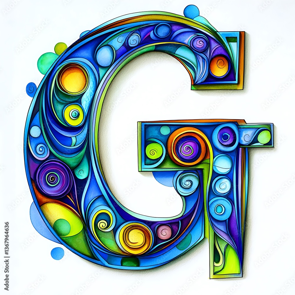 Abstract Colorful Letter G Intricate Design with Swirls and Circles. Abstract Colorful Letter G Intricate Design with Swirls and Circles.