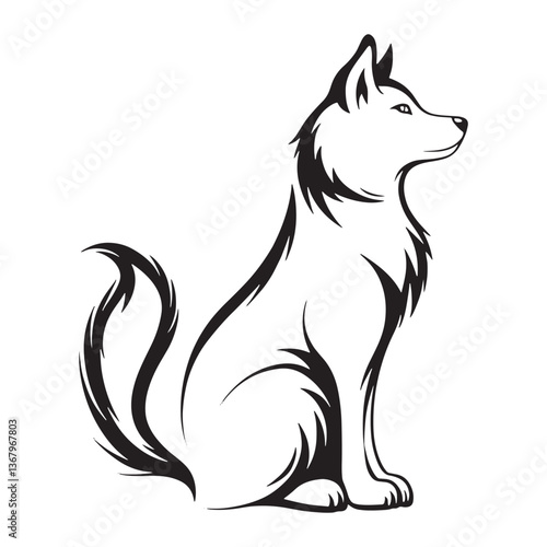 Elegant Black Dog Silhouette – Detailed Vector Illustration