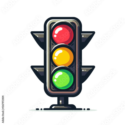 Vector illustration of traffic light with red, yellow and green signals. Ideal for road safety education and urban infrastructure guides.