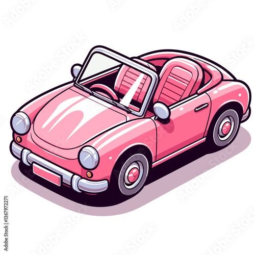 Vector illustration of pink retro convertible car. Ideal for vintage automobile collections and classic car rental services.